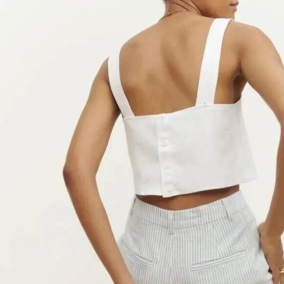 Reformation Lorin Linen Crop Top in White, Size Small - Picture 2 of 11